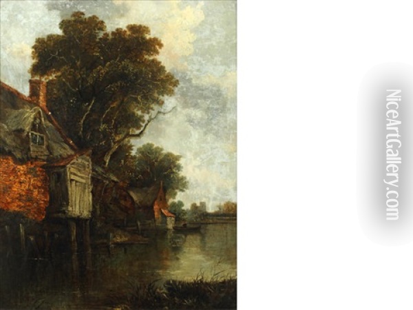 A Cottage On The River Oil Painting - John Berney Crome