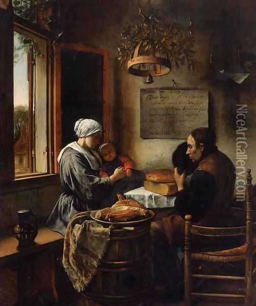 The Prayer before the Meal Oil Painting - Jan Steen