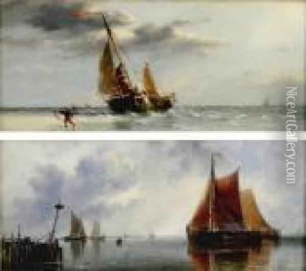 Dutch Craft On The Zuyder Zee; Scheveling Oil Painting - Edward William Cooke