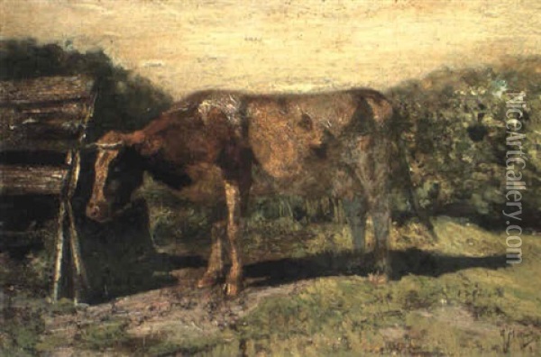 Cow By A Shed In A Landscape Oil Painting - Anton Mauve