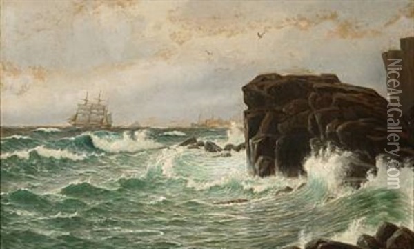 Rocky Shore With High Waves Oil Painting - Christian Blache