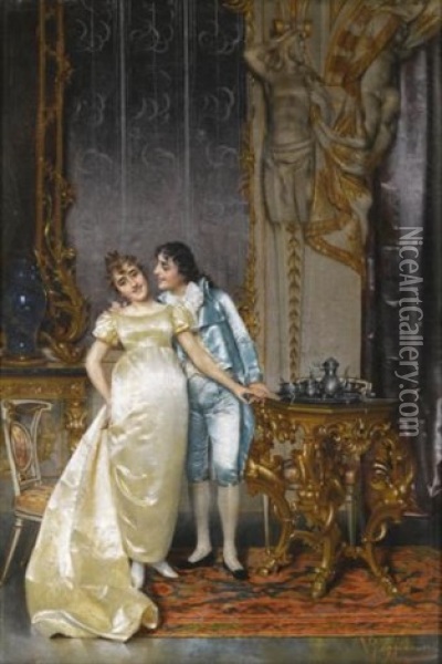 Flirtation Oil Painting - Vittorio Reggianini