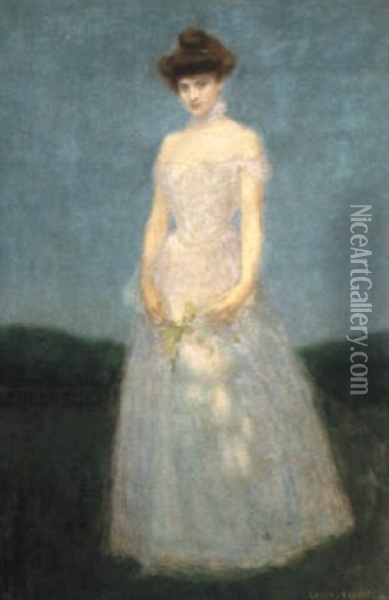 Portrait Of A Standing Lady In The Park Oil Painting - Louis Picard