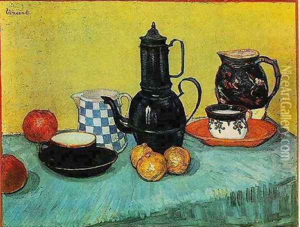 Blue Enamel Coffeepot Earthenware And Fruit Oil Painting - Vincent Van Gogh