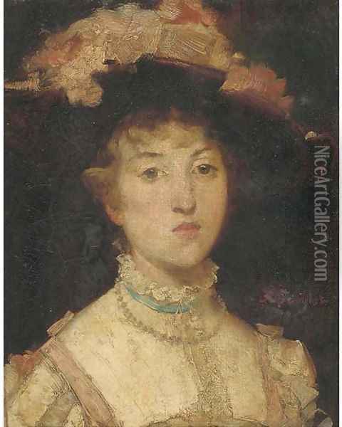 La jeune fille au chapeau rose Oil Painting - Ferdinand Victor Leon Roybet