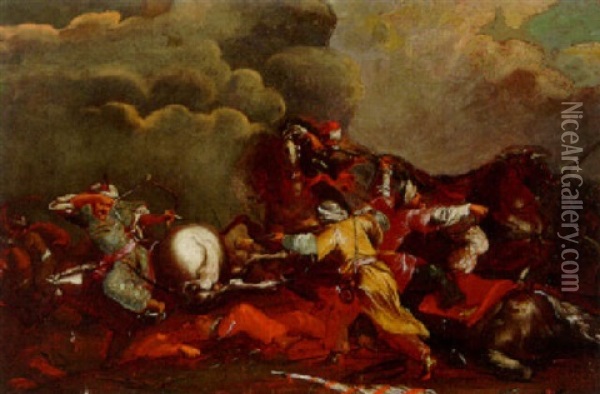 A Cavalry Skirmish Between Turks And Hungarians Oil Painting - Jacques Courtois