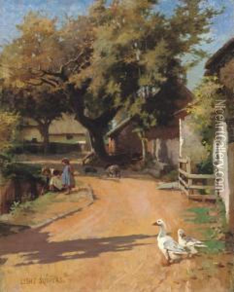 A Somersetshire Lane Oil Painting - Leghe Suthers