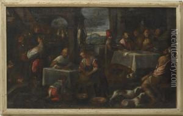 Interno Diosteria Oil Painting - Jacopo Bassano (Jacopo da Ponte)