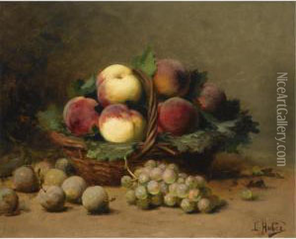 Still Life With Peaches In A Basket Oil Painting - Leon Charles Huber
