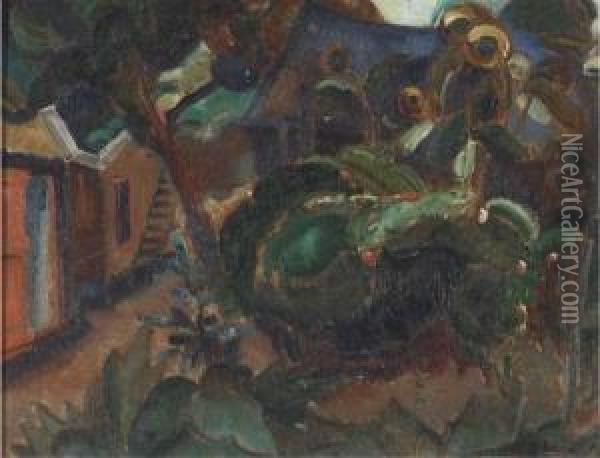 A Farmyard (recto); A Still Life With Fruits On A Table(verso) Oil Painting - Mommie Schwarz