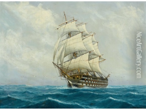 Sailing Ship At Sea Oil Painting - Luca Papaluca