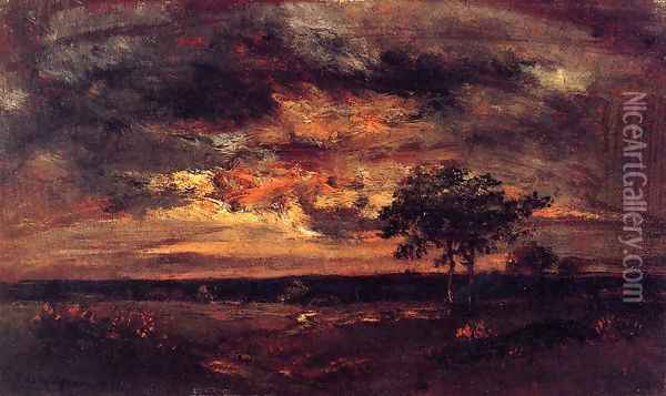Twilight Landscape Oil Painting - Etienne-Pierre Theodore Rousseau