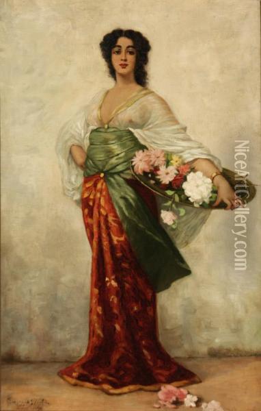 La Marchande De Fleurs Oil Painting - Giuseppe Bertini