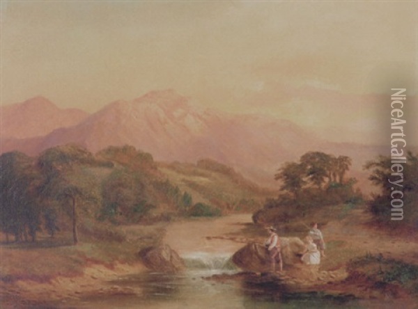 Figures By A Stream Oil Painting - Samuel P. Dyke