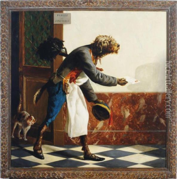 The Canine Concierge Oil Painting - Louis Robert Heyrault