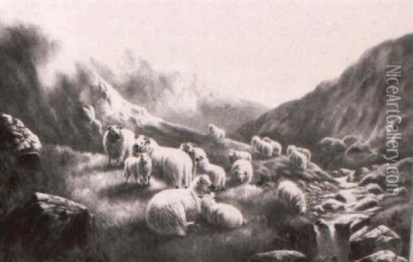 Sheep In A Highland Landscape Oil Painting - William Perring Hollyer