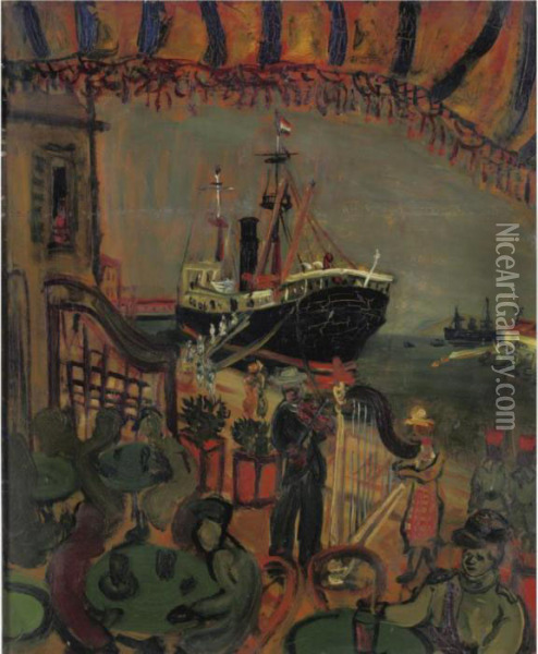 Le Depart Pour La Corse (le Port De Le Havre) Oil Painting - Abraham Mintchine