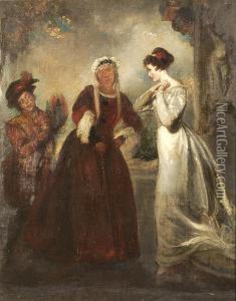 A Young Woman Listens To An Older Woman With An Attendant Oil Painting - Charles Robert Leslie