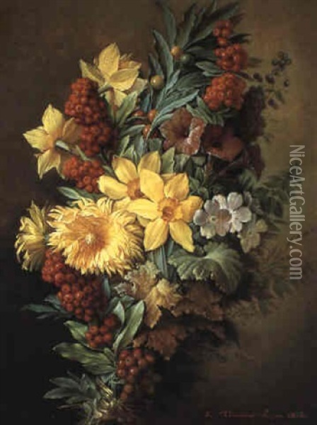 Bouquet De Fleurs Oil Painting - Augustin Alexandre Thierriat De Lyon