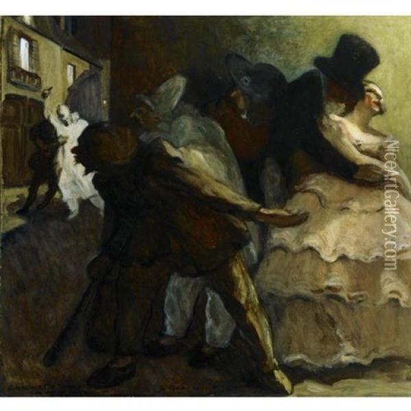 La Commedia Dell Arte Oil Painting - Hugues de Beaumont