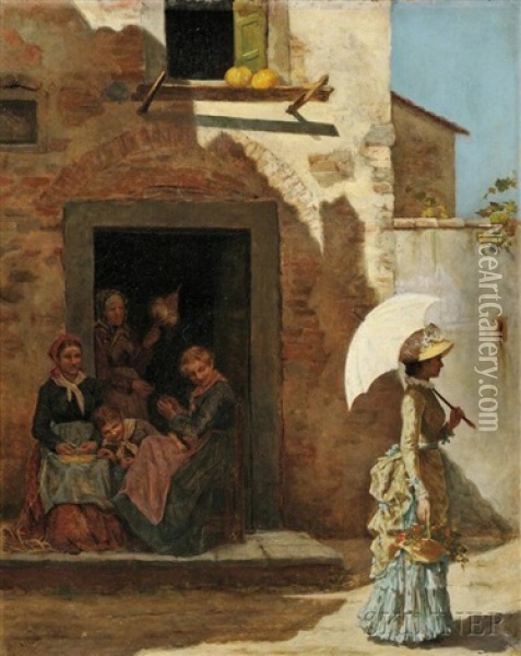 Woman With Parasol Oil Painting - Eduard Niczky