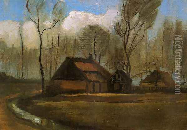 Farmhouses Among Trees Oil Painting - Vincent Van Gogh