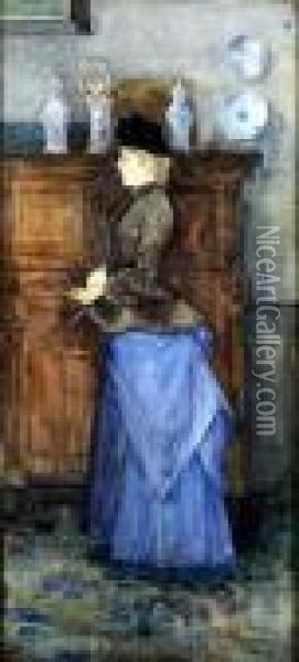 Femme A La Robe Bleue Oil Painting - Hendrick, Henri Cassiers