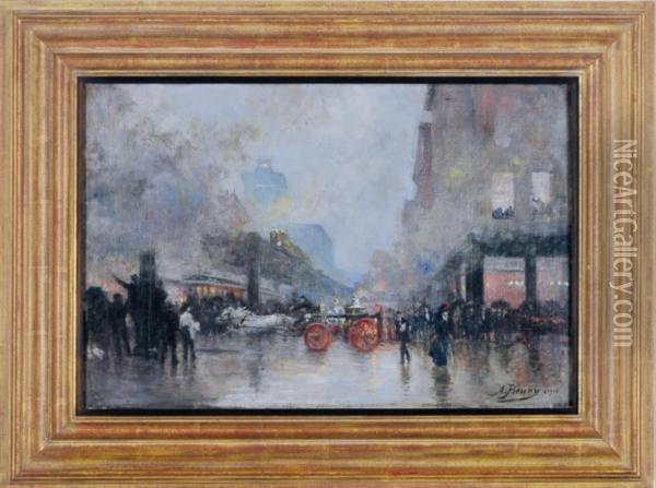 A Fire On Wabash Avenue In Downtown Chicago Oil Painting - Albert Francois Fleury