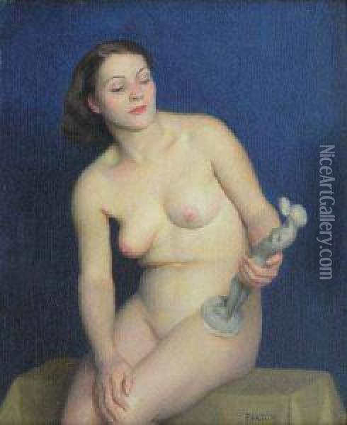 Seated Nude With Sculpture Oil Painting - William Macgregor Paxton