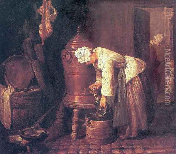 Woman Drawing Water from a Copper Cistern Oil Painting - Jean-Baptiste-Simeon Chardin