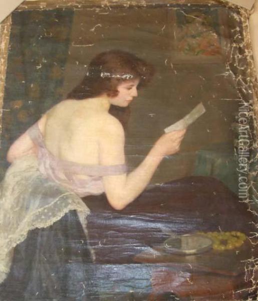 Femme A La Lettre Oil Painting - Francois Xavier Bricard