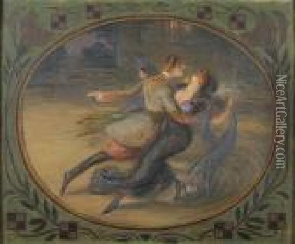 Couple De Danseurs. Oil Painting - Lucien Marie F. Metivet