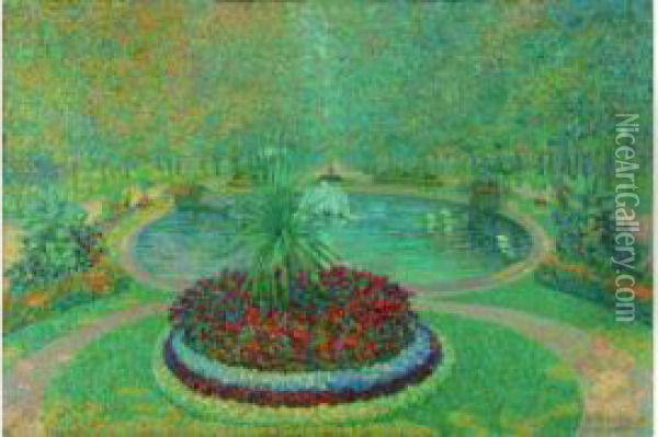  Le Bassin De La Pepiniere, Coin De Jardin A Nancy, 1900  Oil Painting - Auguste Michel Colle