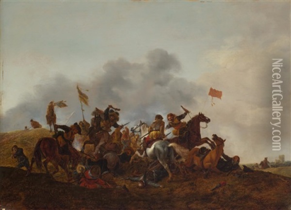 Equestrian Battle Oil Painting - Philips Wouwerman