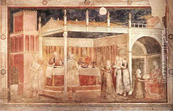 Scenes from the Life of St John the Baptist- 3. Feast of Herod 1320 Oil Painting - Giotto Di Bondone