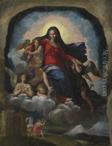 The Assumption Of The Virgin Oil Painting - Girolamo da Carpi