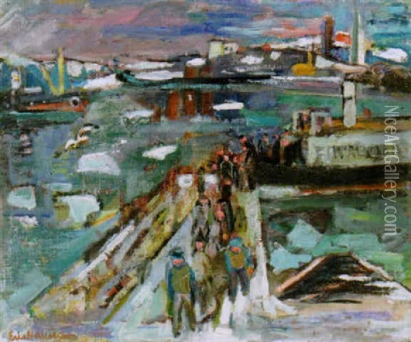 Pontonbryggan - Stockholm Oil Painting - Eric C. Hallstroem