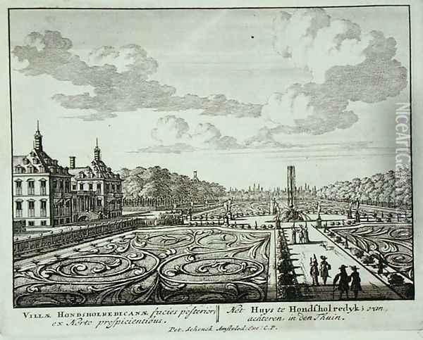 The garden at Honsholredyk, from Admirandorum Quadruplex Spectaculum, by Jan van Call 1656-1703, published before 1715 Oil Painting - Pieter Schenk