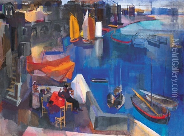 Harbour Oil Painting - Vilmos Aba-Novak