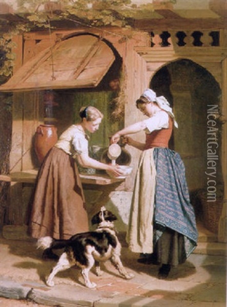 At The Dairy Oil Painting - Theodore Gerard