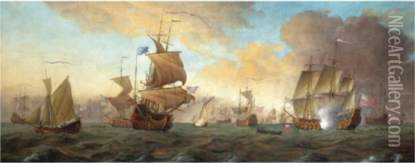 The British Fleet At Sea Oil Painting - Willem van de, the Elder Velde