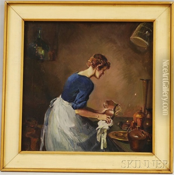 Cleaning Copper Oil Painting - Alexander Oscar Levy