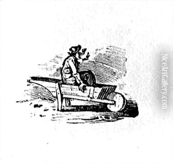 A Man in a Wheelbarrow from 'History of British Birds and Quadrupeds' Oil Painting - Thomas Falcon Bewick