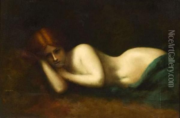 Femme Allongee. Oil Painting - Jean-Jacques Henner