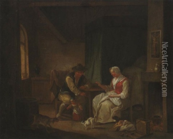 Eine Junge Familie Oil Painting - Georg Melchior Kraus