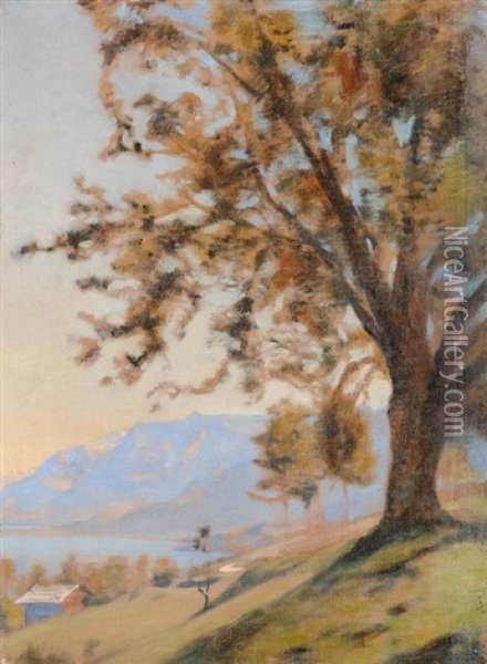 Le Poirier (lac De Thoune) Oil Painting - Auguste Baud-Bovy