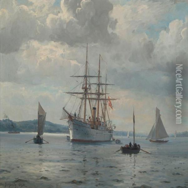 Fregatten Ingolf I Vejle Fjord Oil Painting - Christian Benjamin Olsen