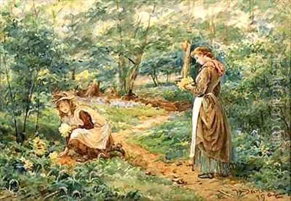 Girls Picking Wild Flowers Oil Painting - Walter Duncan