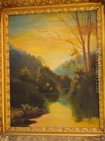 Paysage Lacustre Oil Painting - Achille Gros