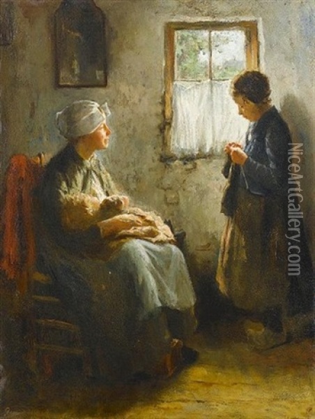 The Knitting Lesson Oil Painting - Bernard de Hoog